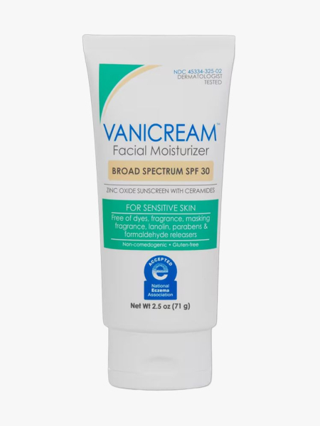 Vanicream Facial Moisturizer with SPF 30 in branded tube component on a light gray background