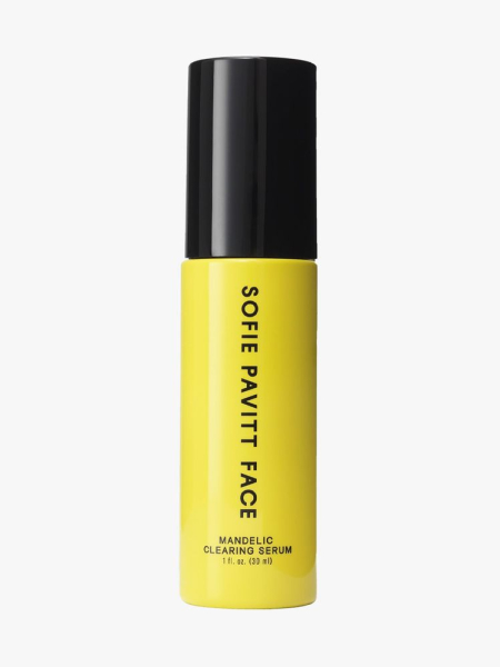Sofie Pavitt Face Mandelic Clearing Serum in branded component on a light gray background