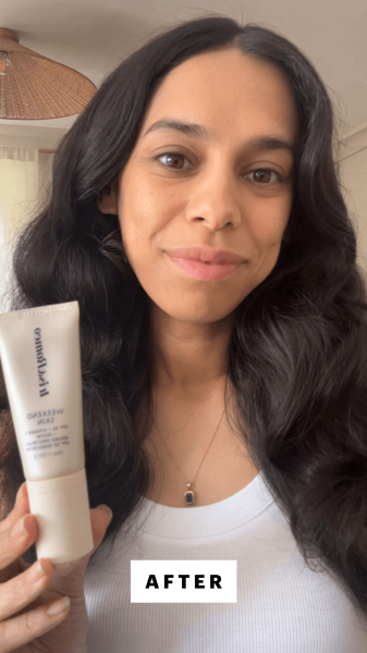 Shipin after applying the Iris Romeo Weekend Skin SPF 50 Vitamin C Glow