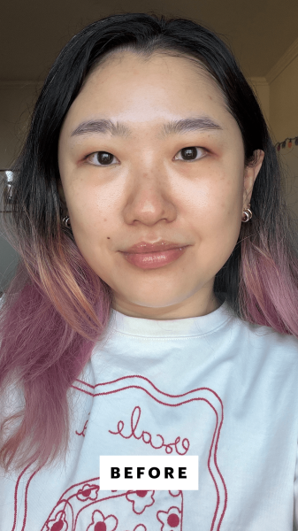 A selfie of Allure commerce editor Sarah Han before applying the La RochePosay Anthelios UVDefense Sunscreen SPF 50